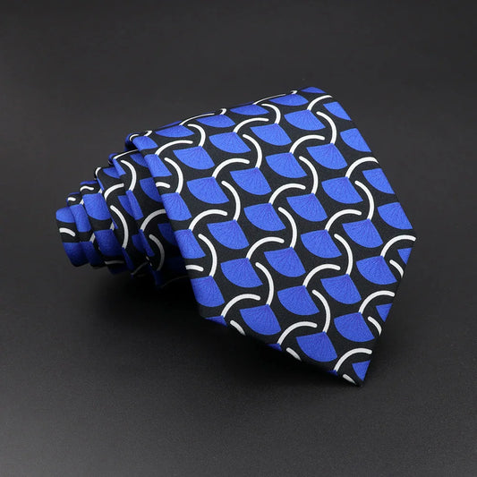 Bochart - Black Tie with Blue and White Fan Leaf Pattern