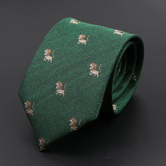 De Bazoches - Green Tie with Lion Pattern – Regal Flair Meets Classic Charm