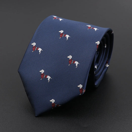De La Marck - セーターに犬が刺繍されたネイビーのネクタイ - 気まぐれなタッチとスマートな魅力