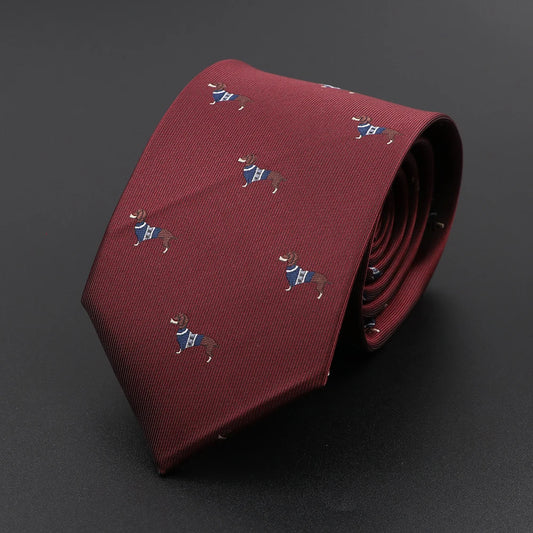 De La Marck - Burgundy Tie with Dachshund in Sweater Embroidery – Cozy Flair, Classic Base