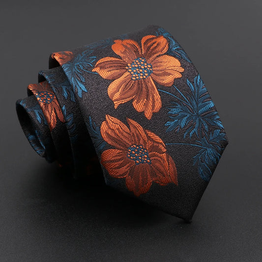 Gassion - Black Tie with Bold Orange Floral Pattern – Statement Elegance, Artistic Flair
