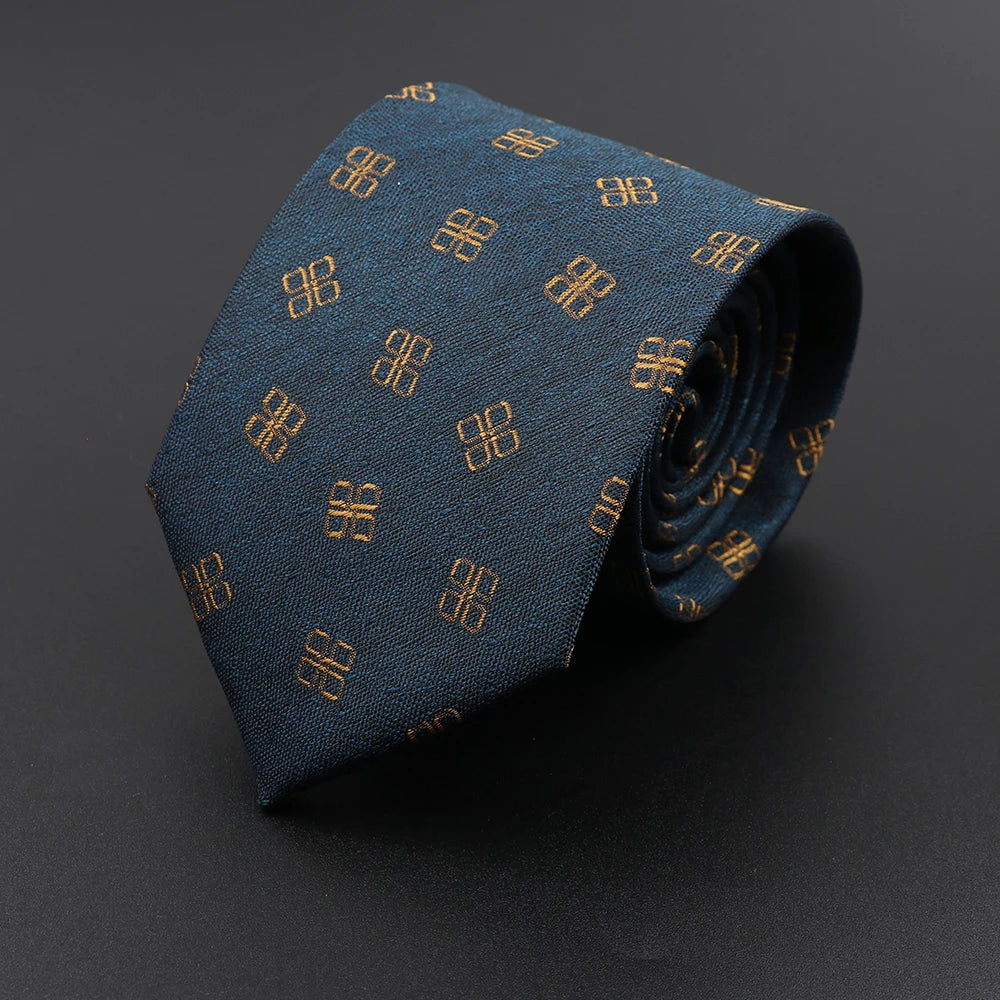 De Pontbriand - Teal Tie with Gold Geometric Pattern – Sophisticated Contrast, Modern Edge