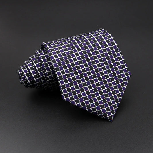 Bérenger - Purple and Black Tie with White Wave Pattern