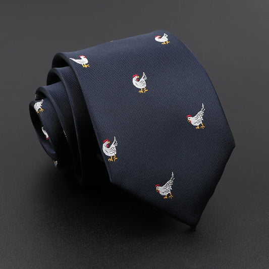 La Fayette - Navy Tie with Embroidered Rooster Pattern – Bold Personality, Timeless Base