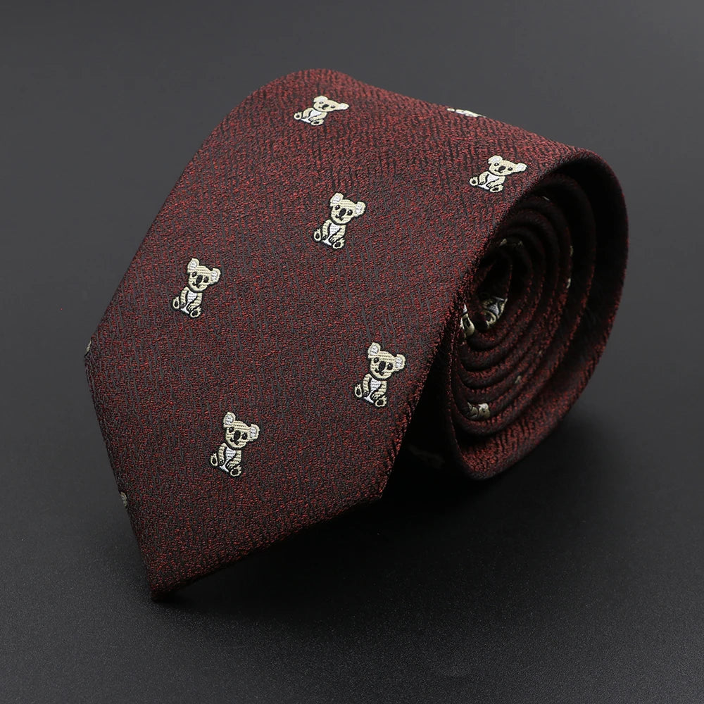 De Fontanges - Burgundy Tie with Koala Embroidery – Playful Style with Refined Depth