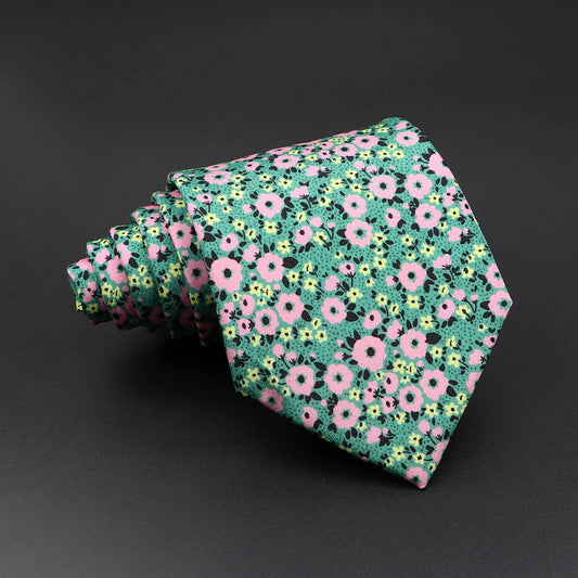 Amelot - Green Tie with Pink Floral Print