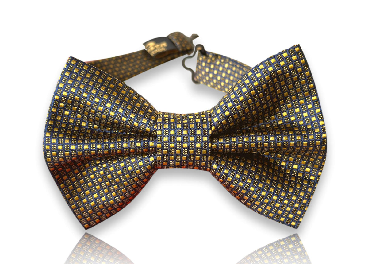 Statella olive and gold silk bow tie with dense yellow micro dots