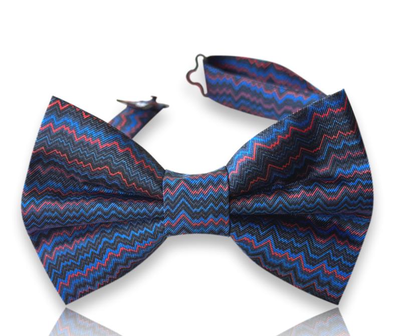 Navy and crimson woven chevron silk bow tie