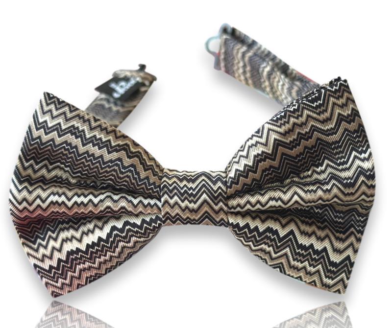 Taupe and cream woven chevron silk bow tie