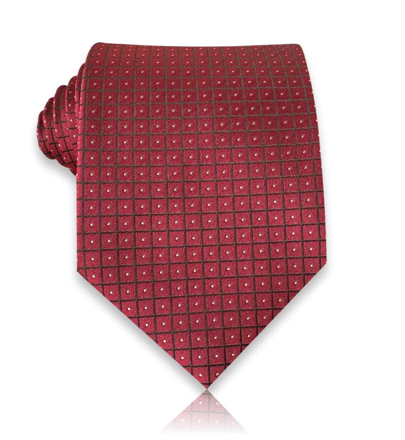 Burgundy silk tie with white pin dots