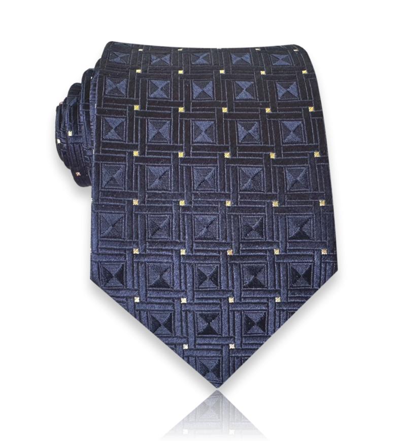 Midnight navy jacquard silk tie with gold panel accents