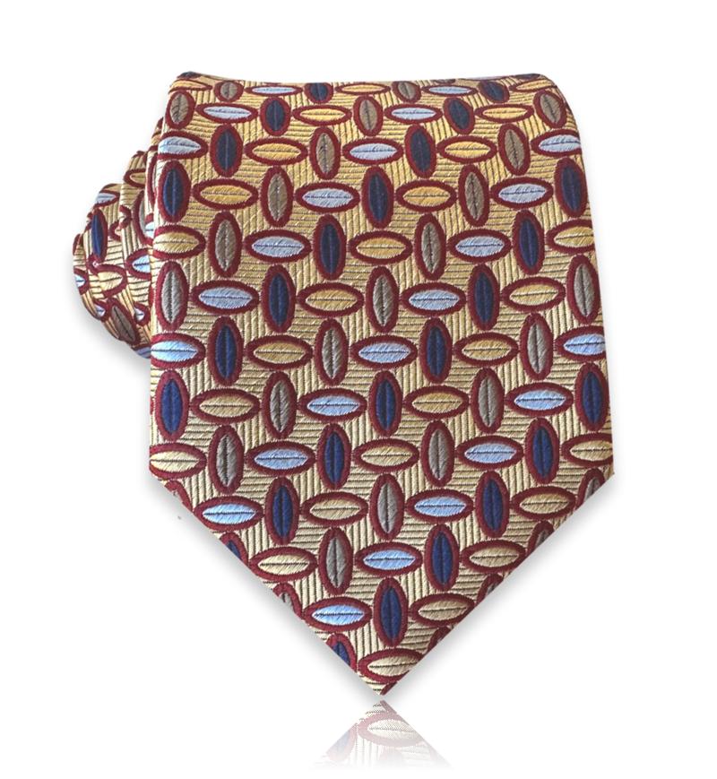 Burgundy jacquard silk tie with gold leaf motifs