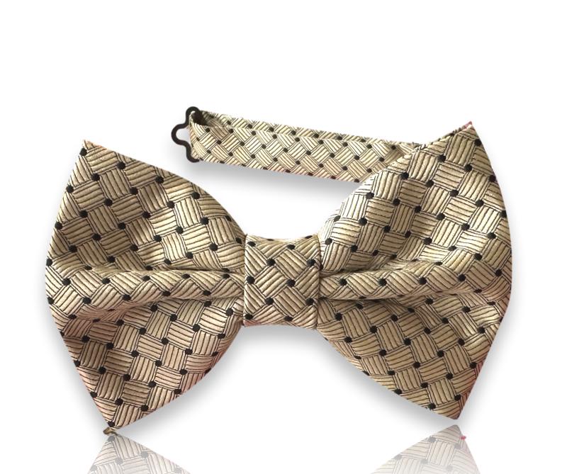 Gold silk bow tie with basketweave pattern