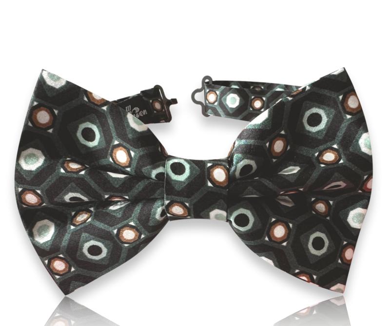 Forest green silk bow tie with octagon medallion pattern