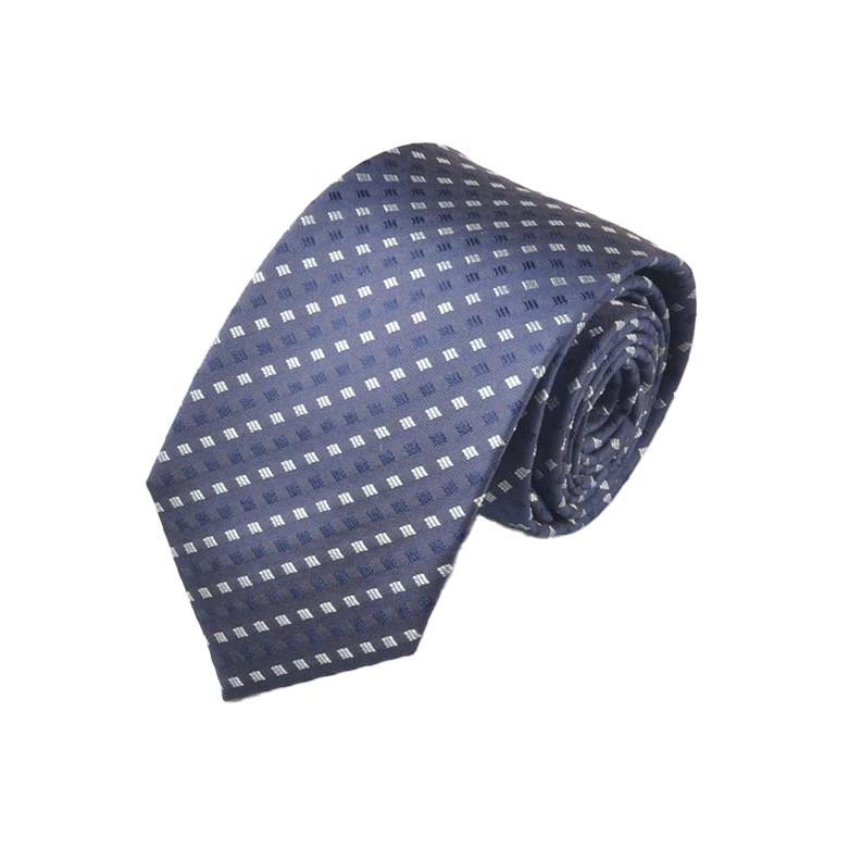 Pignone - Blue Tie with Silver Grid Pattern