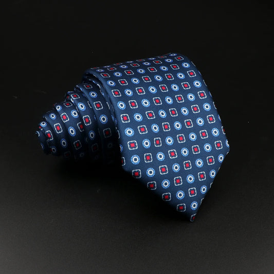 Boufflers - Navy Blue and Red Geometric Patterned Necktie