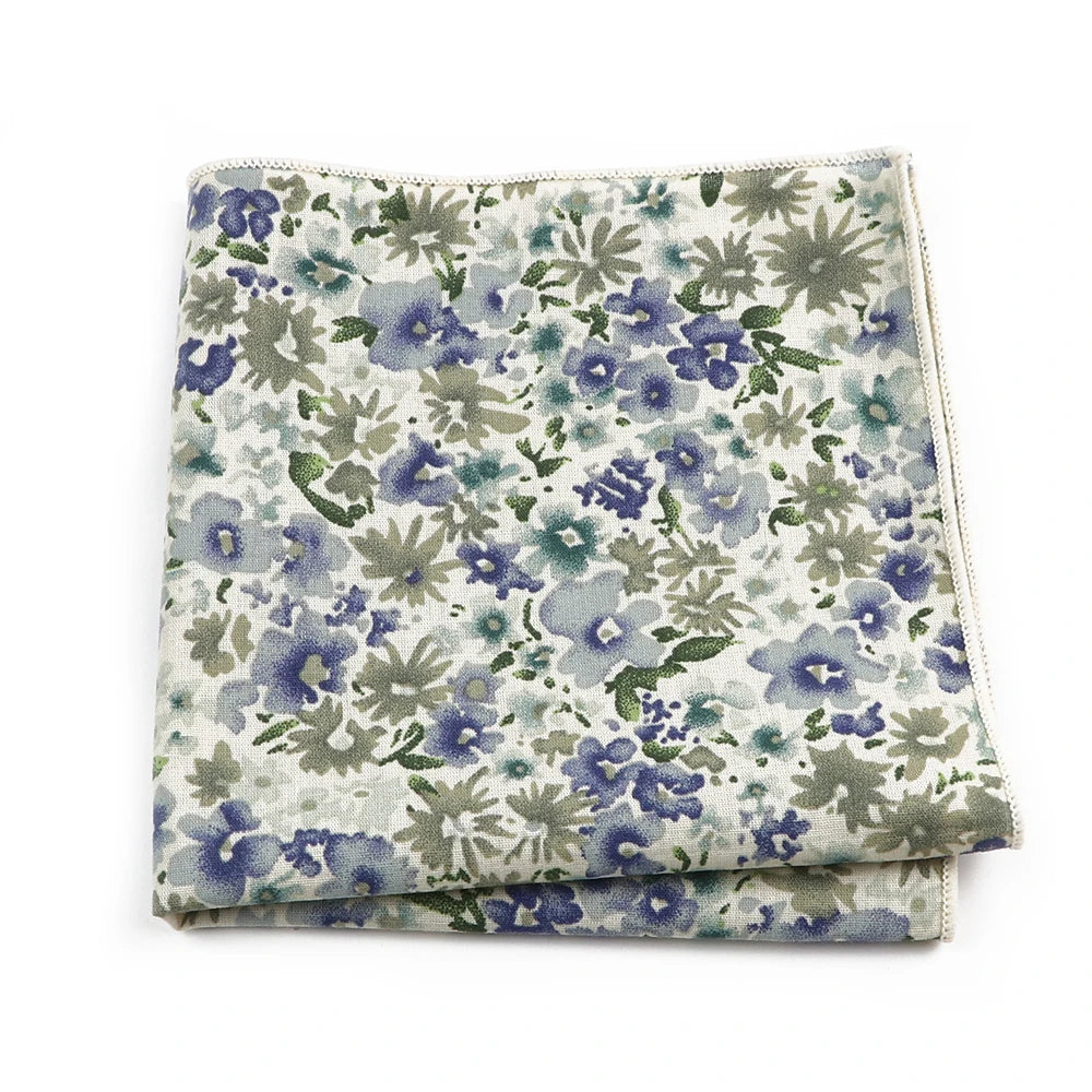 Talisman Pocket Square – Blue Mist Floral Cotton Pocket Square