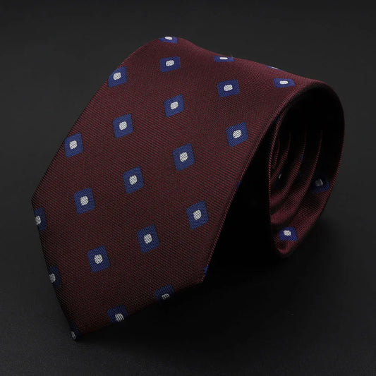 Charette - Burgundy Tie with Blue Geometric Pattern – Bold & Balanced
