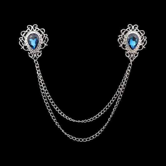 Talisman Brooch - Silver Sapphire Filigree Heart