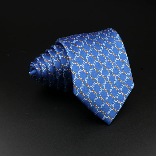 Crussol - Royal Blue and Gold Chain-Link Patterned Necktie
