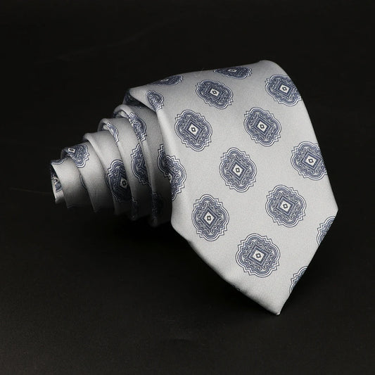 Bellomo - Silver Tie with Midnight Medallion Pattern