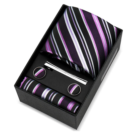 Baradat - Classic Black, Purple & Silver Striped Tie