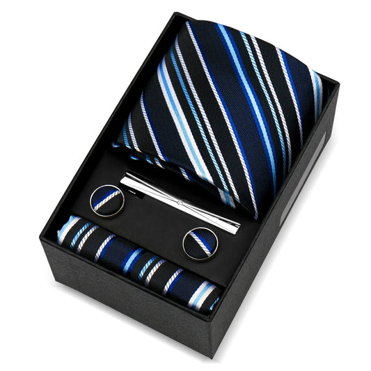 Baradat - Classic Black, Blue & Silver Striped Tie