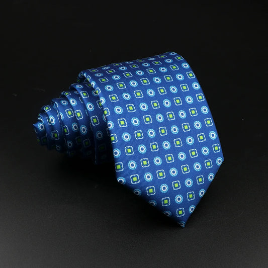 Boufflers - Royal Blue and Green Geometric Patterned Necktie