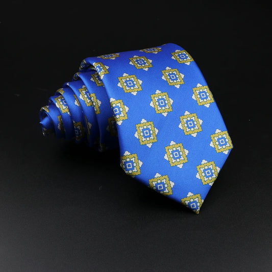 Duras - Royal Blue and Gold Floral Medallion Patterned Necktie