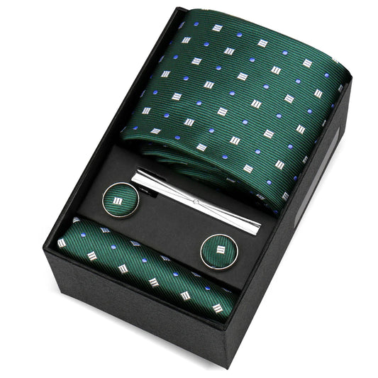 d'Estrées - Emerald Green & Blue Square Grid Tie