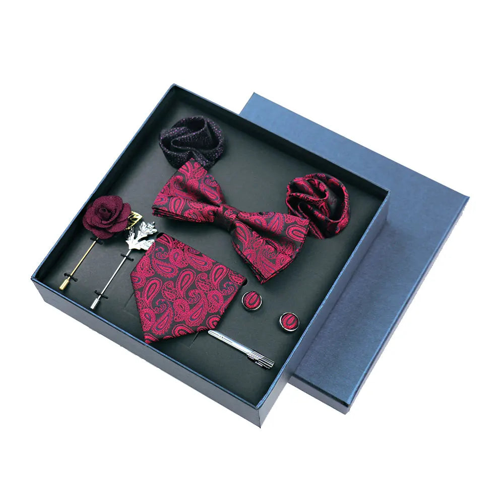 Darnley - Talisman Tie Set – Black Magenta Paisley Luxury Set