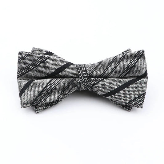 Portocarrero - Black & Grey Striped Bow Tie
