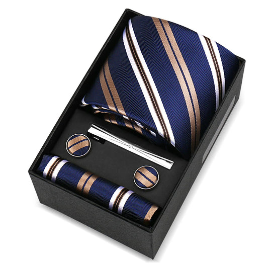de Pontchartrain - Navy Blue, Bronze & White Stripe Tie Set