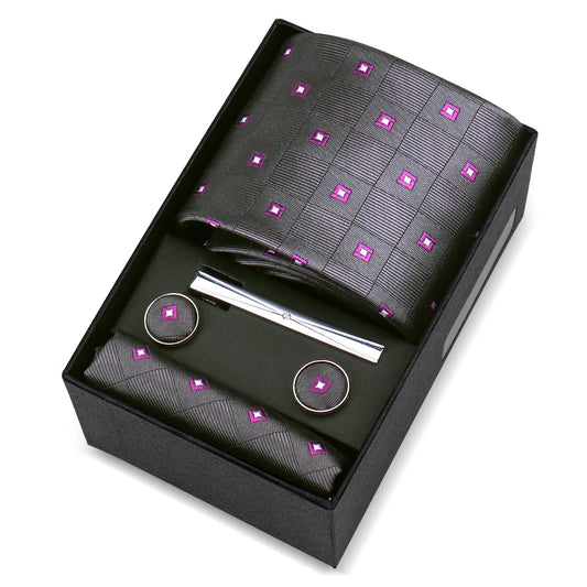 de Mailly - Black & Magenta Geometric Tie Set