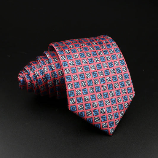 Bourbon-Montpensier - Red and Blue Geometric Diamond Patterned Necktie