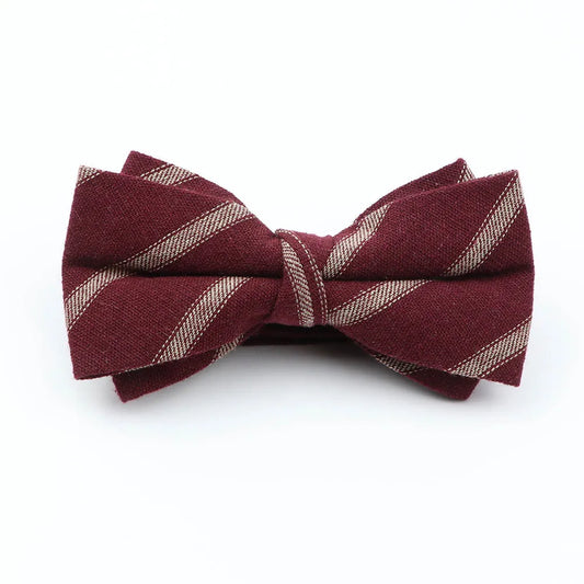 Harville - Burgundy & Beige Striped Bow Tie