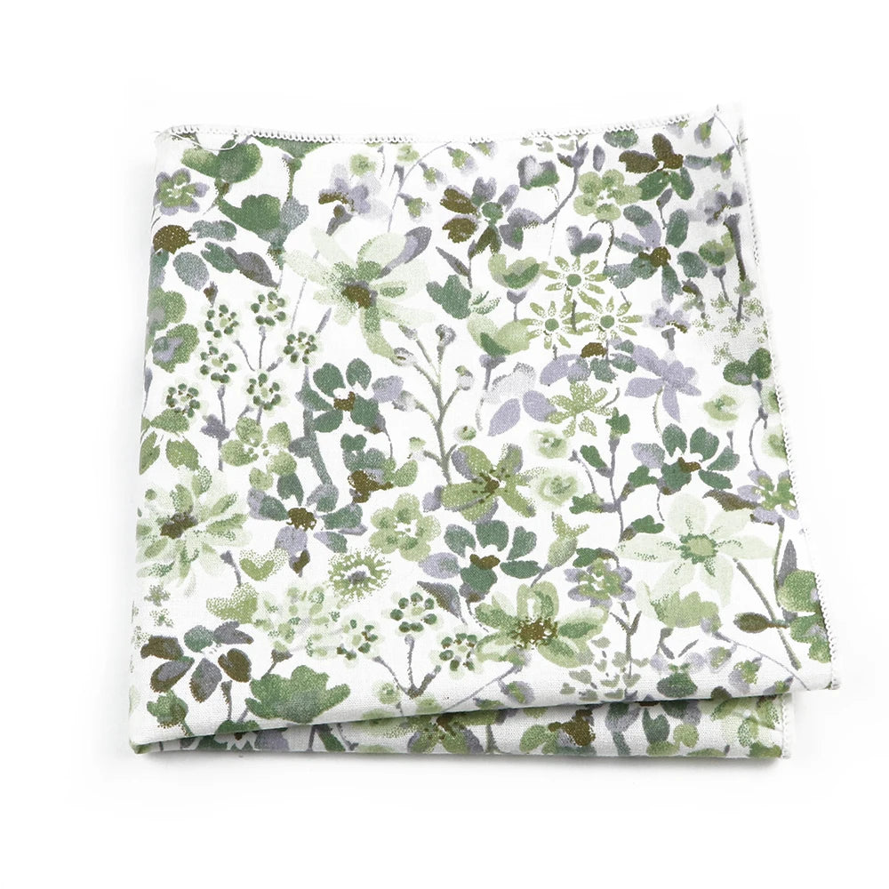 Talisman Pocket Square – Sage Garden Floral Cotton Pocket Square