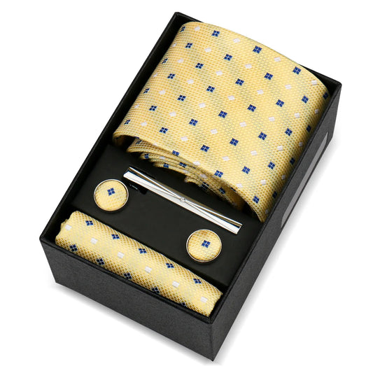 de Saint-Simon - Sun Yellow, Navy & White Micro Check Tie Set