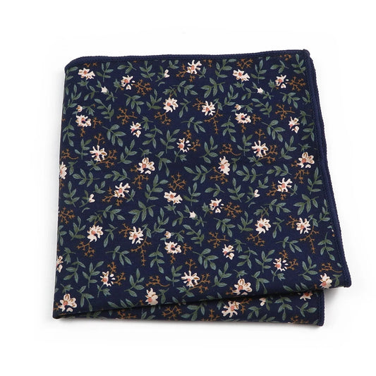 Talisman Pocket Square – Navy Sprig Floral Cotton Pocket Square