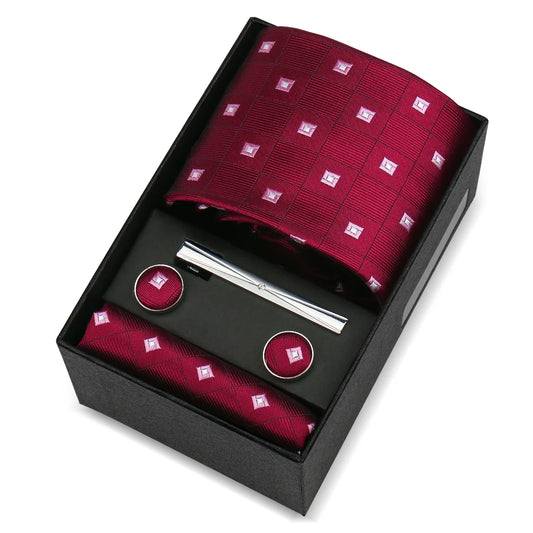 de Mailly - Burgundy & Blush Pink Geometric Tie Set