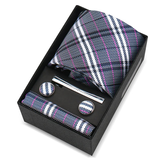 بلانشيت - ربطة عنق كلاسيكية منقوشة باللونين الأزرق الداكن والوردي