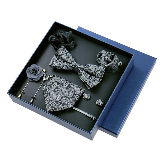 Darnley - Talisman Tie Set – Black Silver Paisley Luxury Set