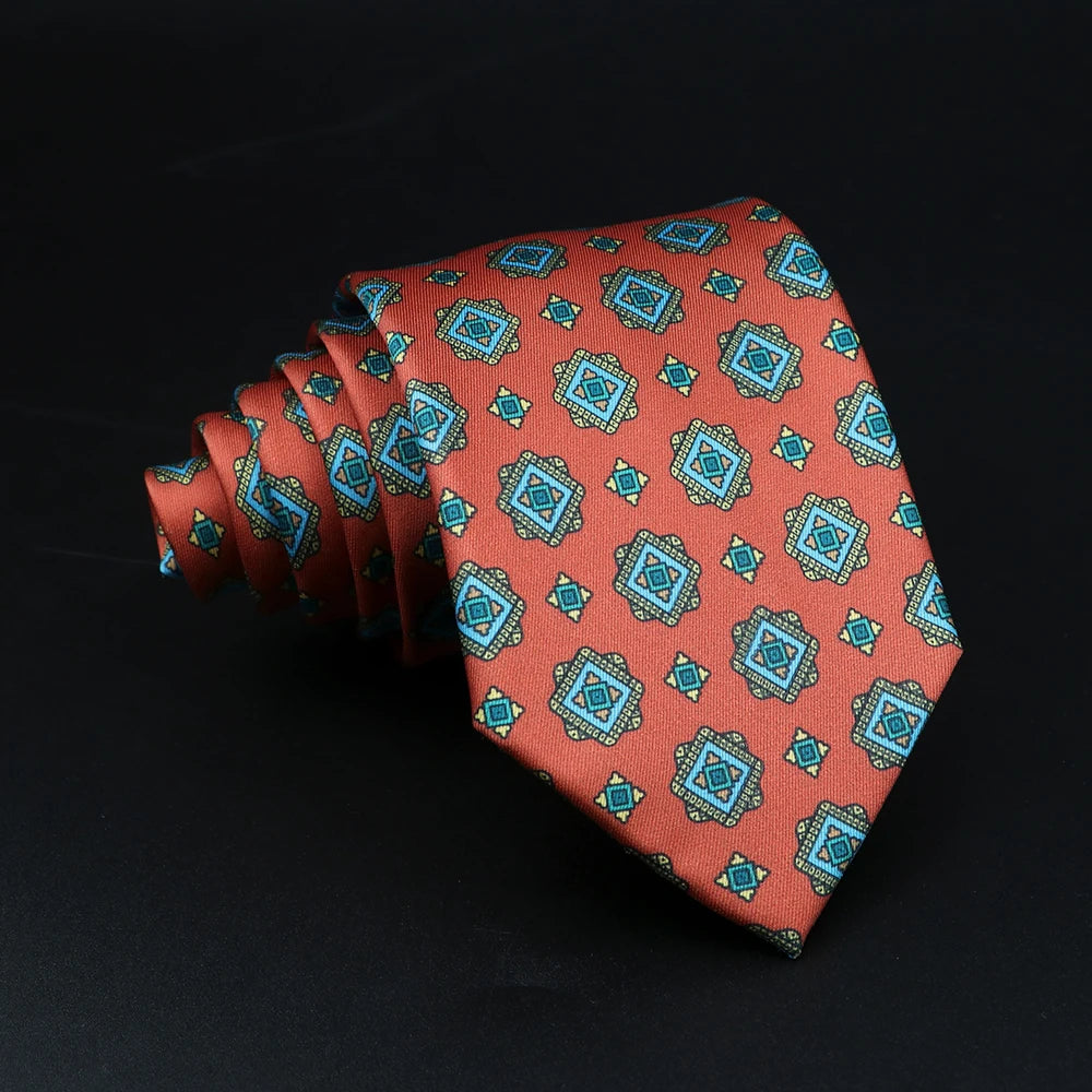 D'Avalos - Rust Tie with Blue and Gold Geometric Pattern