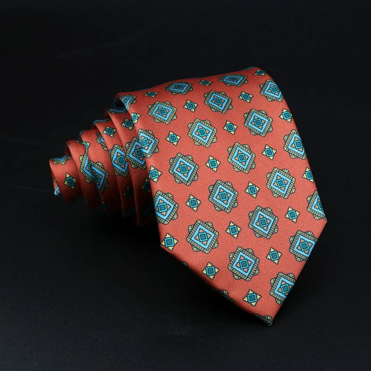 D'Avalos - Rust Tie with Blue and Gold Geometric Pattern