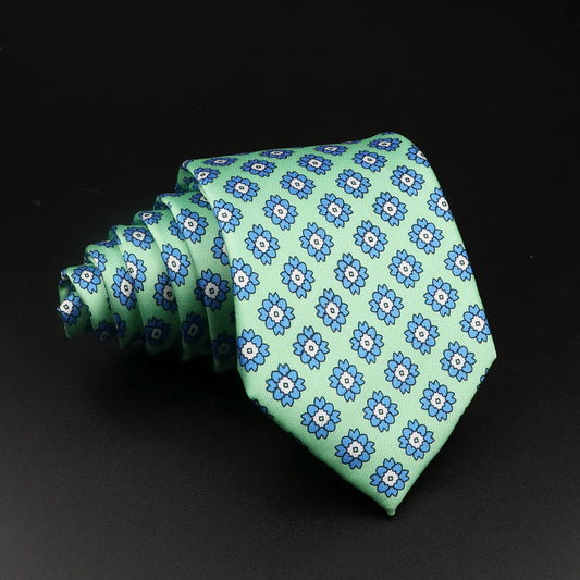 Bueil - ミントグリーンとブルーの花柄ネクタイ