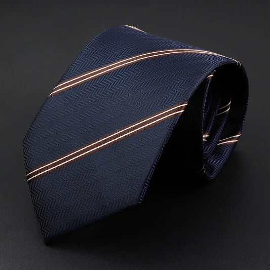 Bouthillier - Navy Tie with Brown & White Stripes – Timeless Business Classic