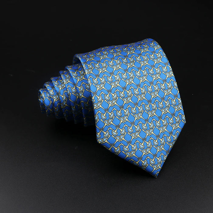 Beauvilliers - Sky Blue and Gold Interlinked Patterned Necktie