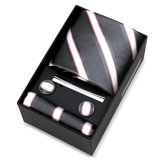 de Lévis - مجموعة ربطات عنق مخططة باللون الرمادي الجرافيت والأبيض والأحمر