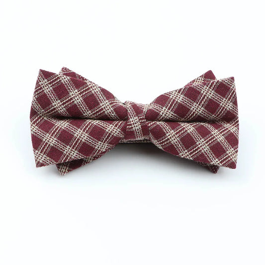 Hurtado - Burgundy & White Plaid Bow Tie