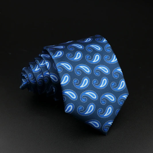Orléans - Navy Blue and White Paisley Patterned Necktie